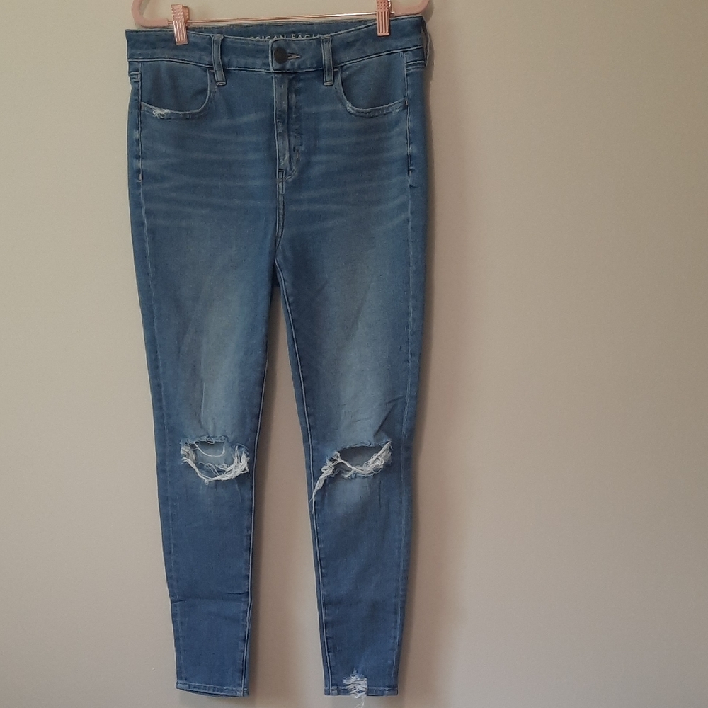 American Eagle Outfitters Blue Distressed Skinny Jeans